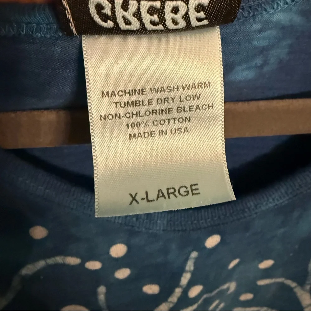 🌿 Grebe Batik Bamboo Tree Tie Dye Top XL Blue Green Artsy Cotton Handmade - Picture 9 of 9